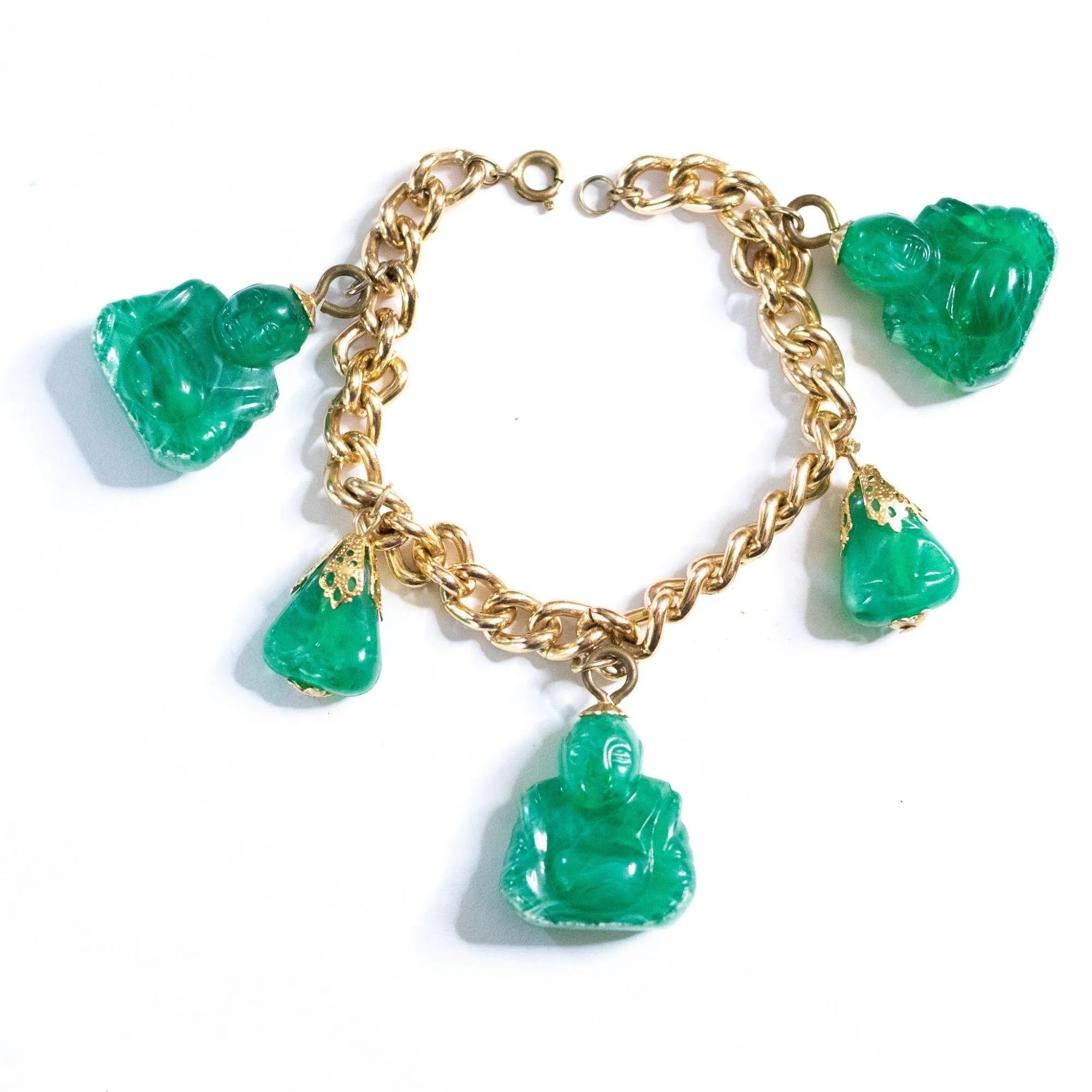 Vintage Chunky Buddha Lucite Charm Bracelet