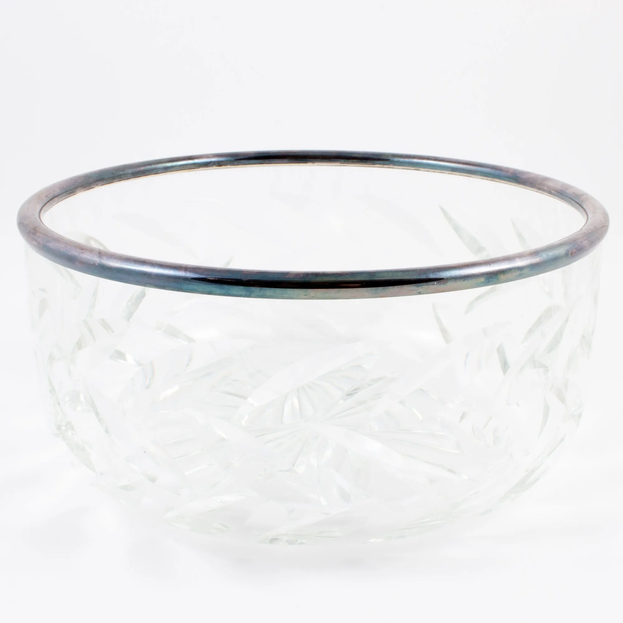 Vintage Crystal Bowl with Silver Edge Detail found in France