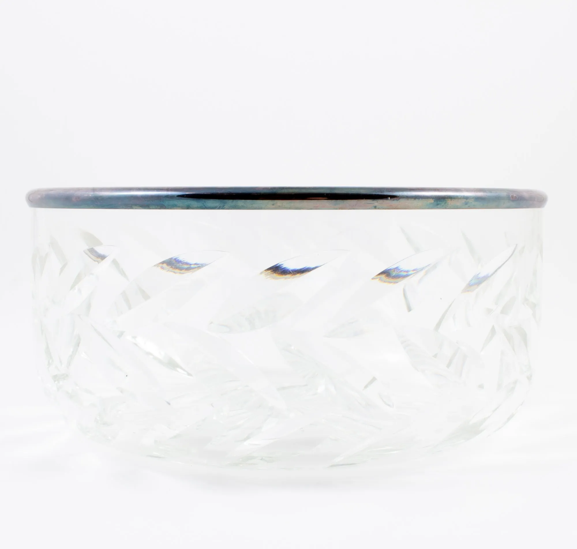Vintage Crystal Bowl with Silver Edge Detail found in France