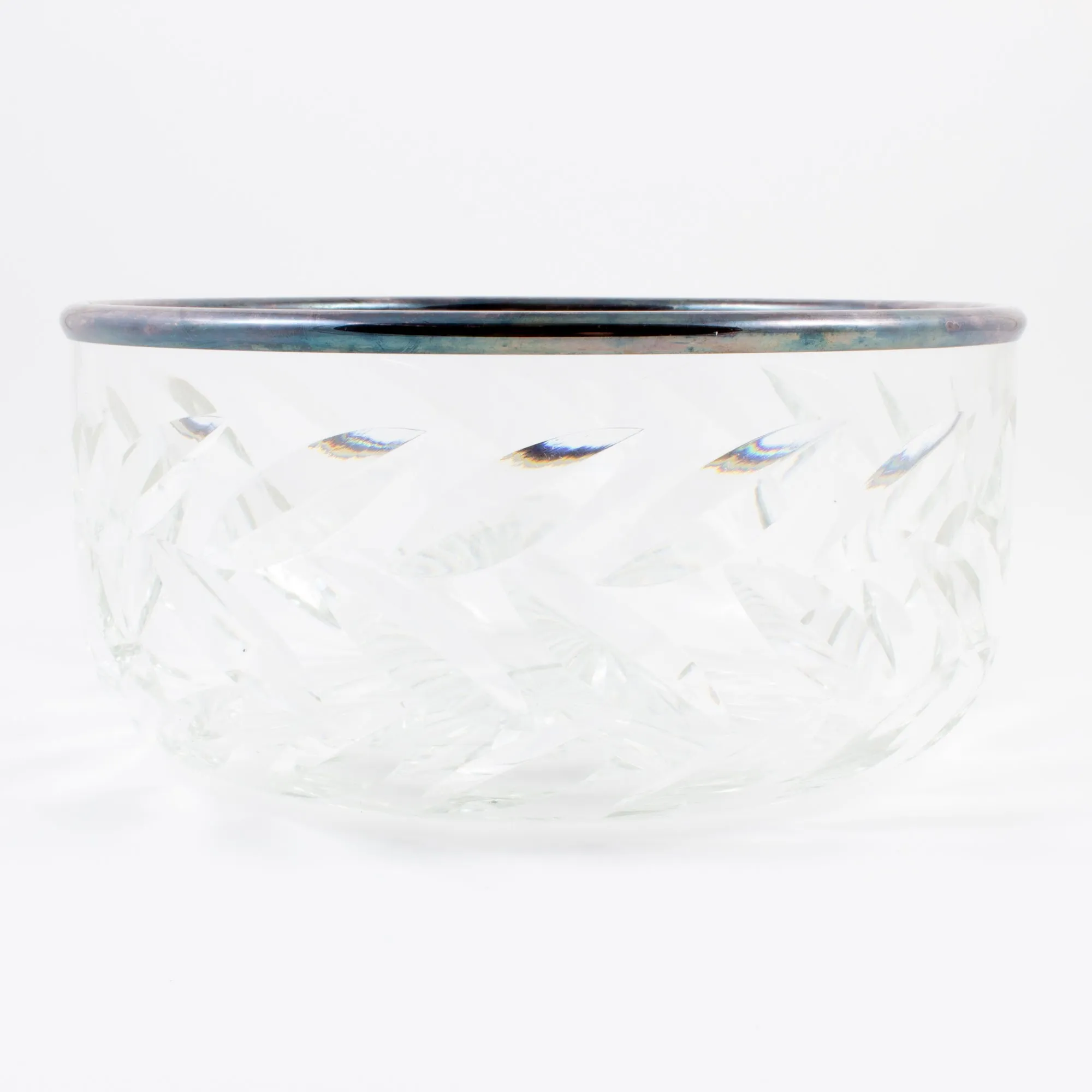 Vintage Crystal Bowl with Silver Edge Detail found in France