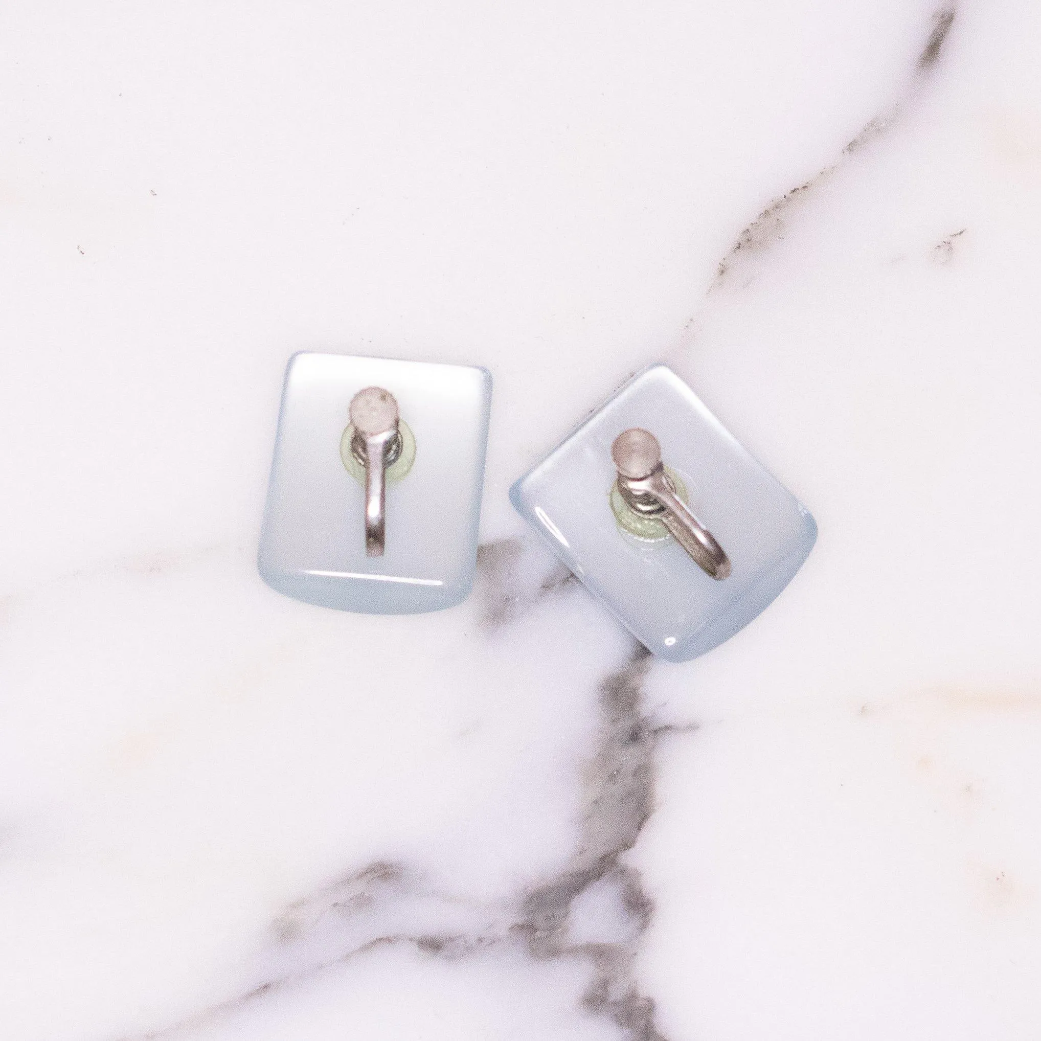 Vintage Early Plastic Lucite Silver Moonglow Earrings