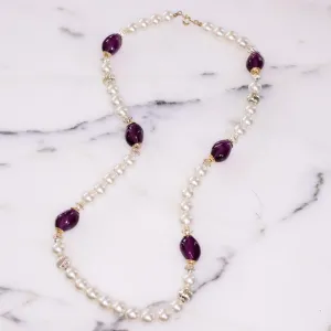 Vintage Faux Pearl and Purple Lucite Bead Necklace