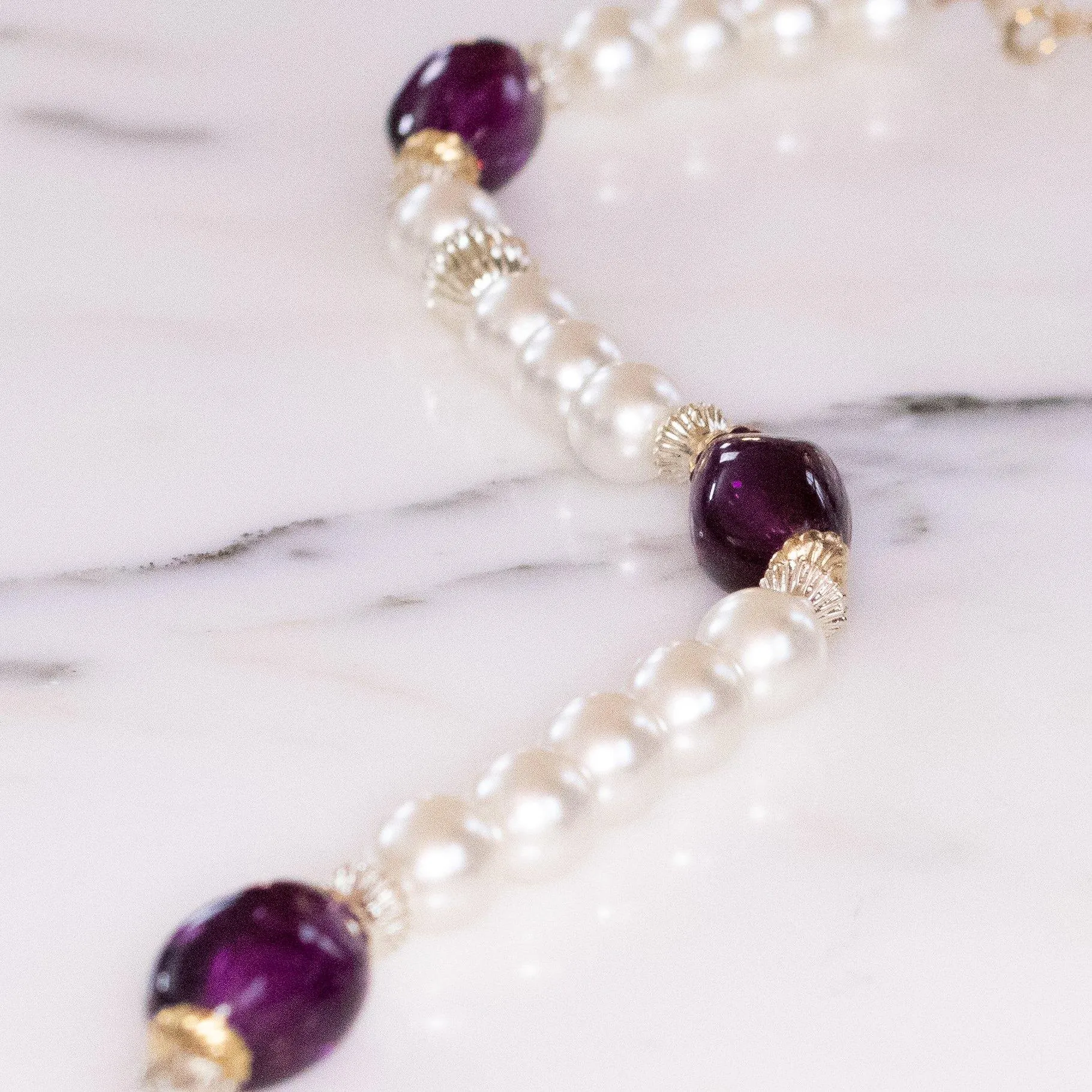 Vintage Faux Pearl and Purple Lucite Bead Necklace