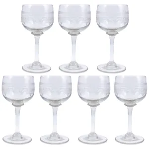Vintage French Engraved Crystal Cordial Glasses | Set of 7