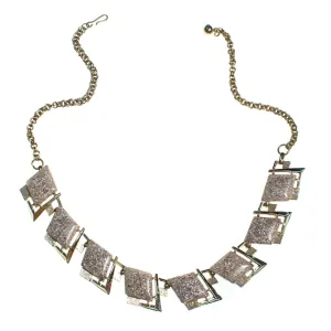 Vintage Glitter Lucite  Necklace, Gold, Silver, and Clear Lucite Gemstones, Fish Hook Clasp