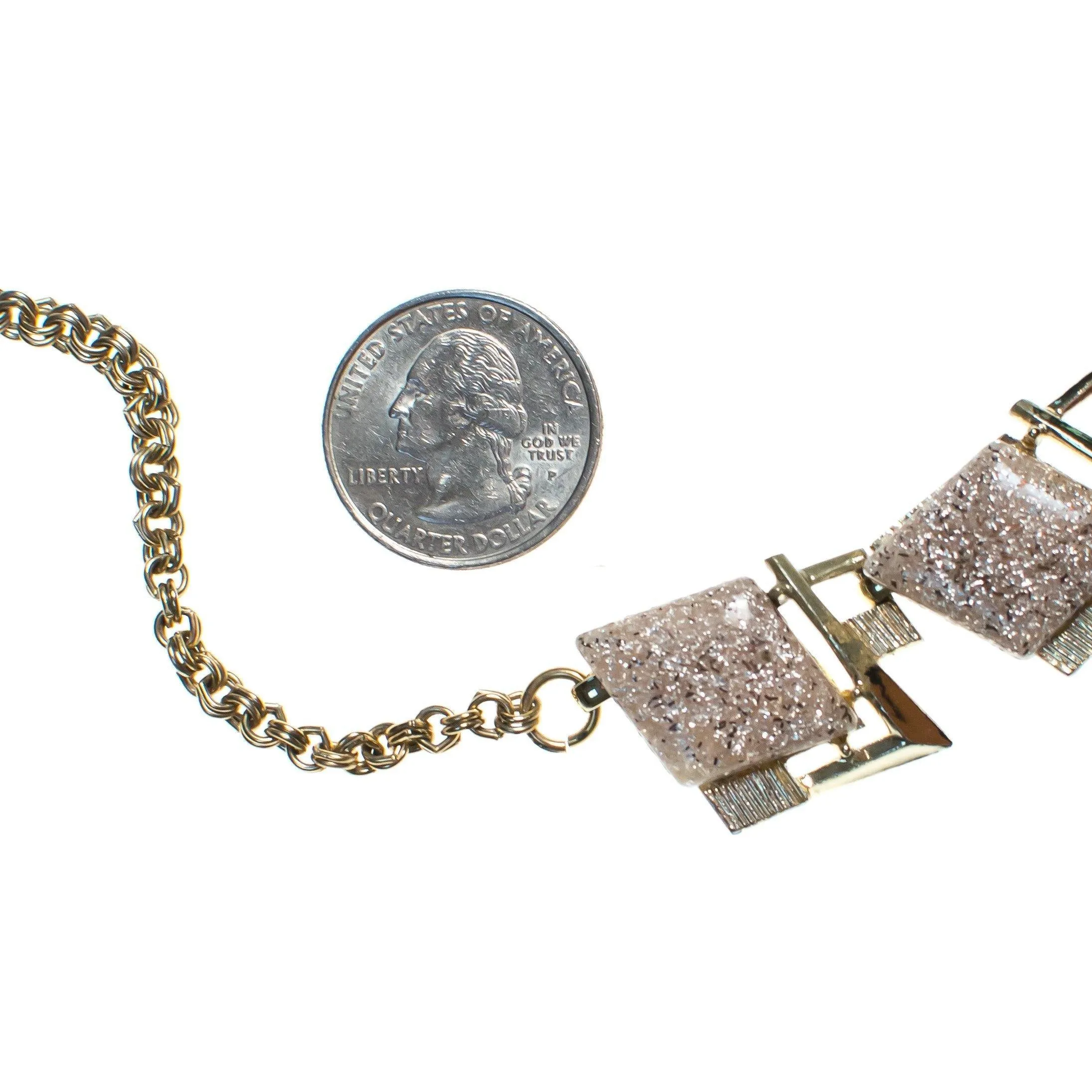 Vintage Glitter Lucite  Necklace, Gold, Silver, and Clear Lucite Gemstones, Fish Hook Clasp