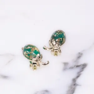 Vintage Green and Gold Confetti Lucite Clip Earrings