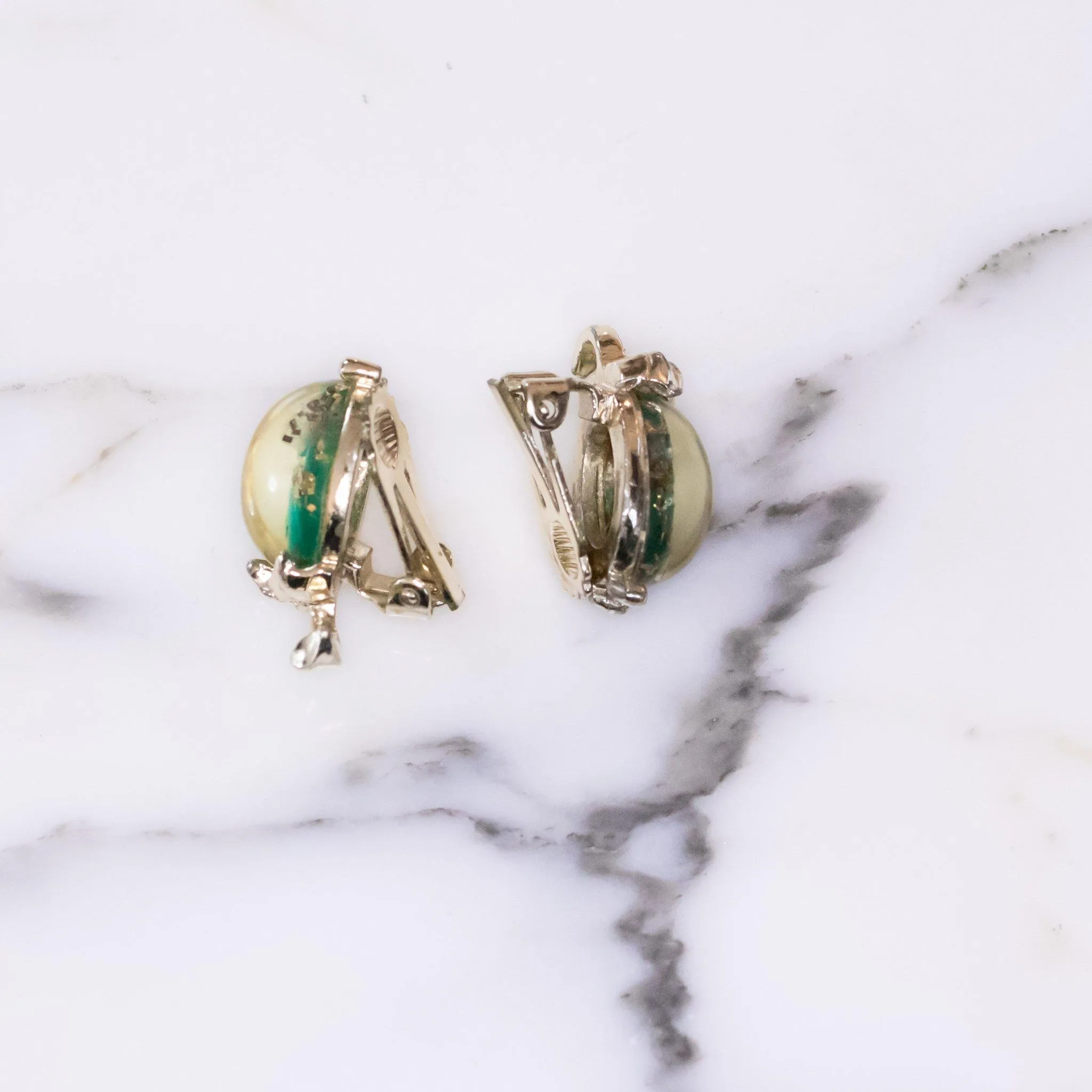 Vintage Green and Gold Confetti Lucite Clip Earrings