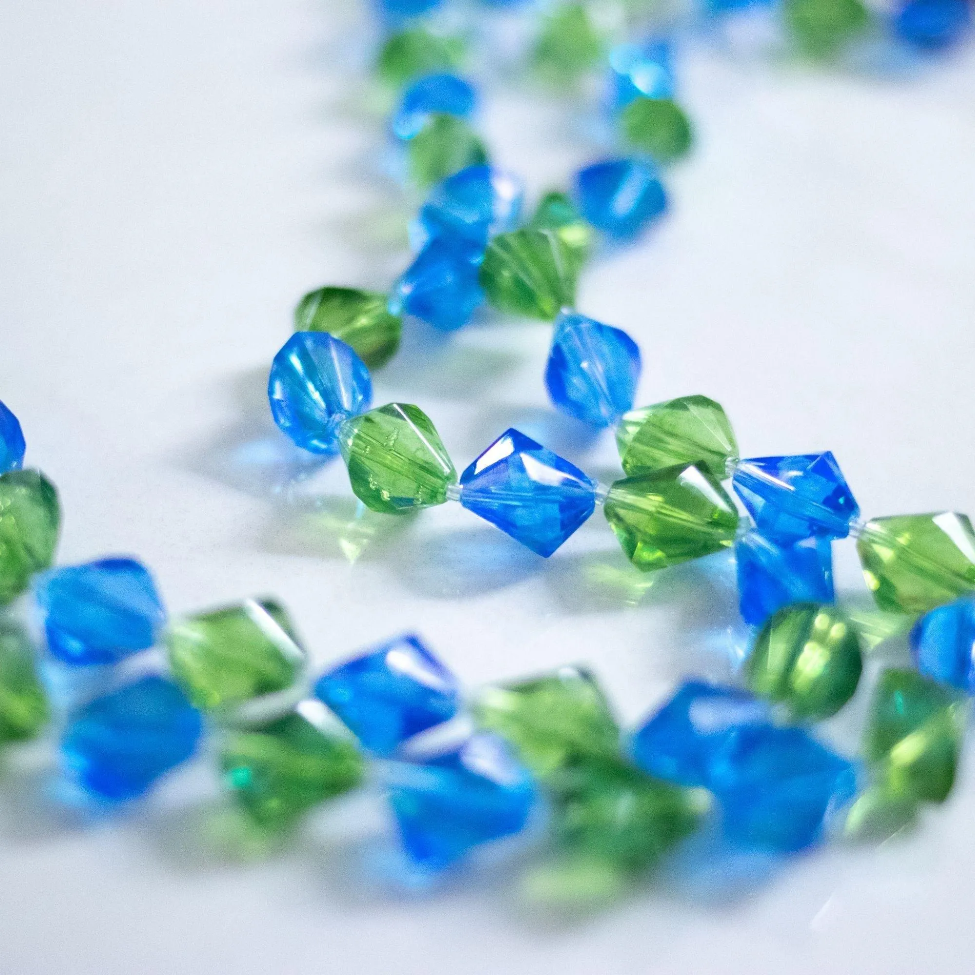 Vintage Hong Kong Blue and Green Lucite Double Strand Necklace