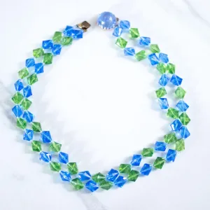 Vintage Hong Kong Blue and Green Lucite Double Strand Necklace