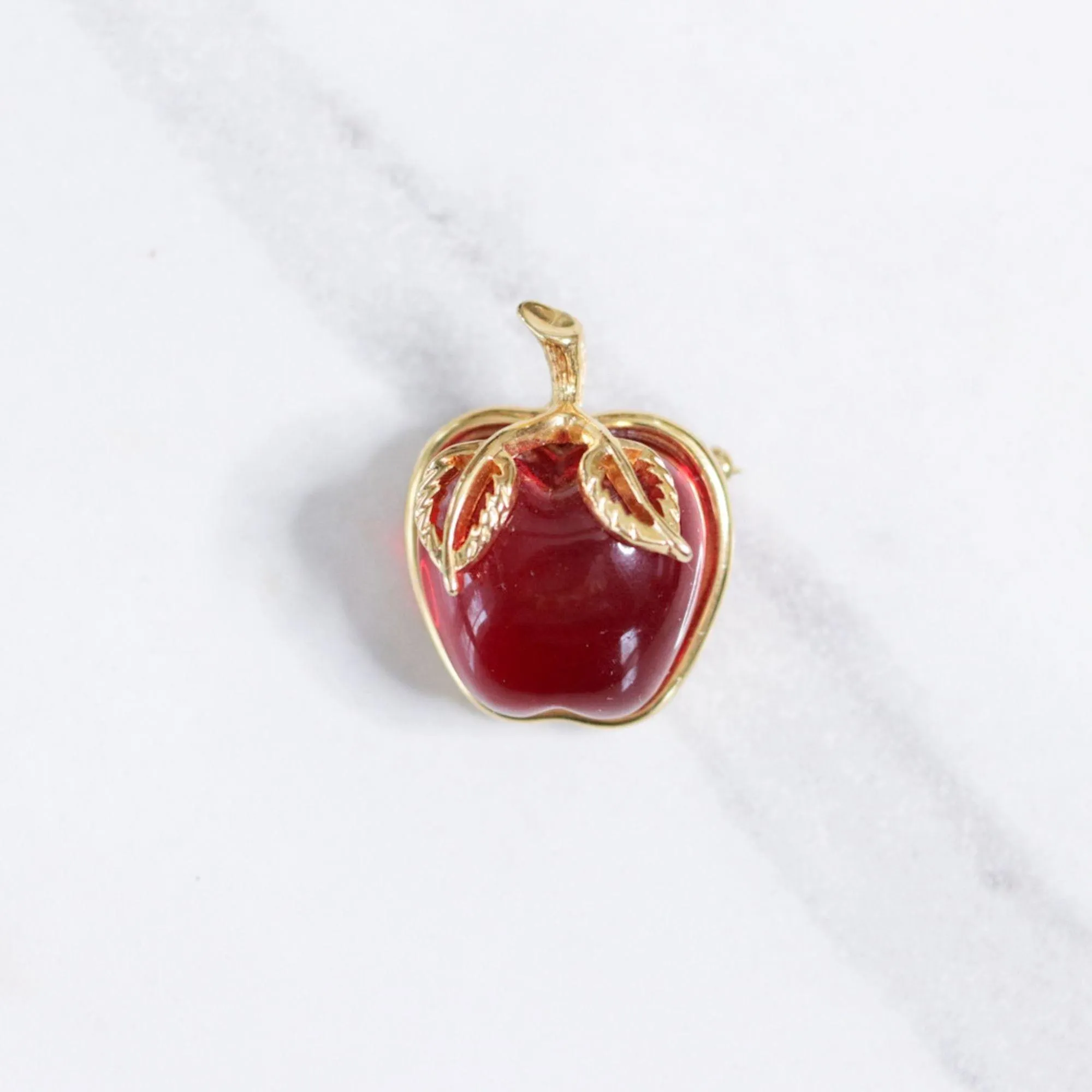 Vintage Juicy Red Apple Lucite Brooch