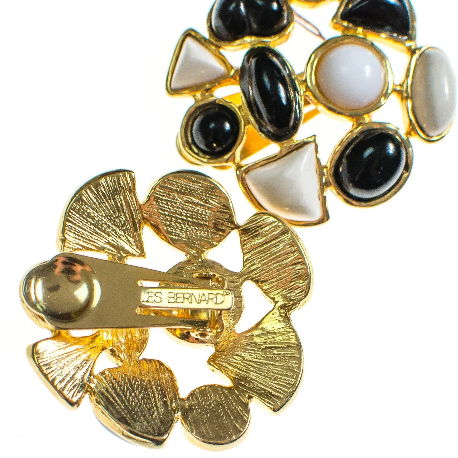 Vintage Les Bernard Black and White Lucite Statement Earrings, Clip On