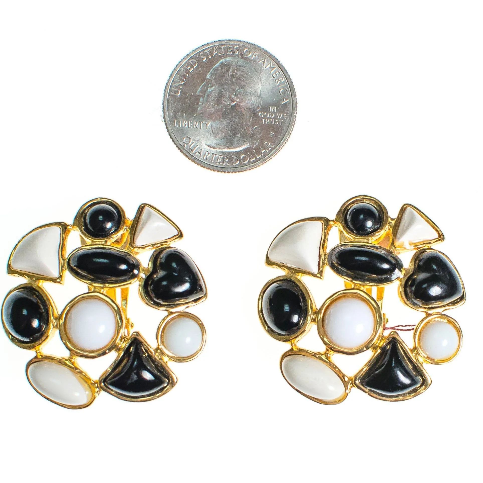 Vintage Les Bernard Black and White Lucite Statement Earrings, Clip On