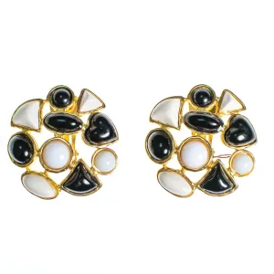 Vintage Les Bernard Black and White Lucite Statement Earrings, Clip On