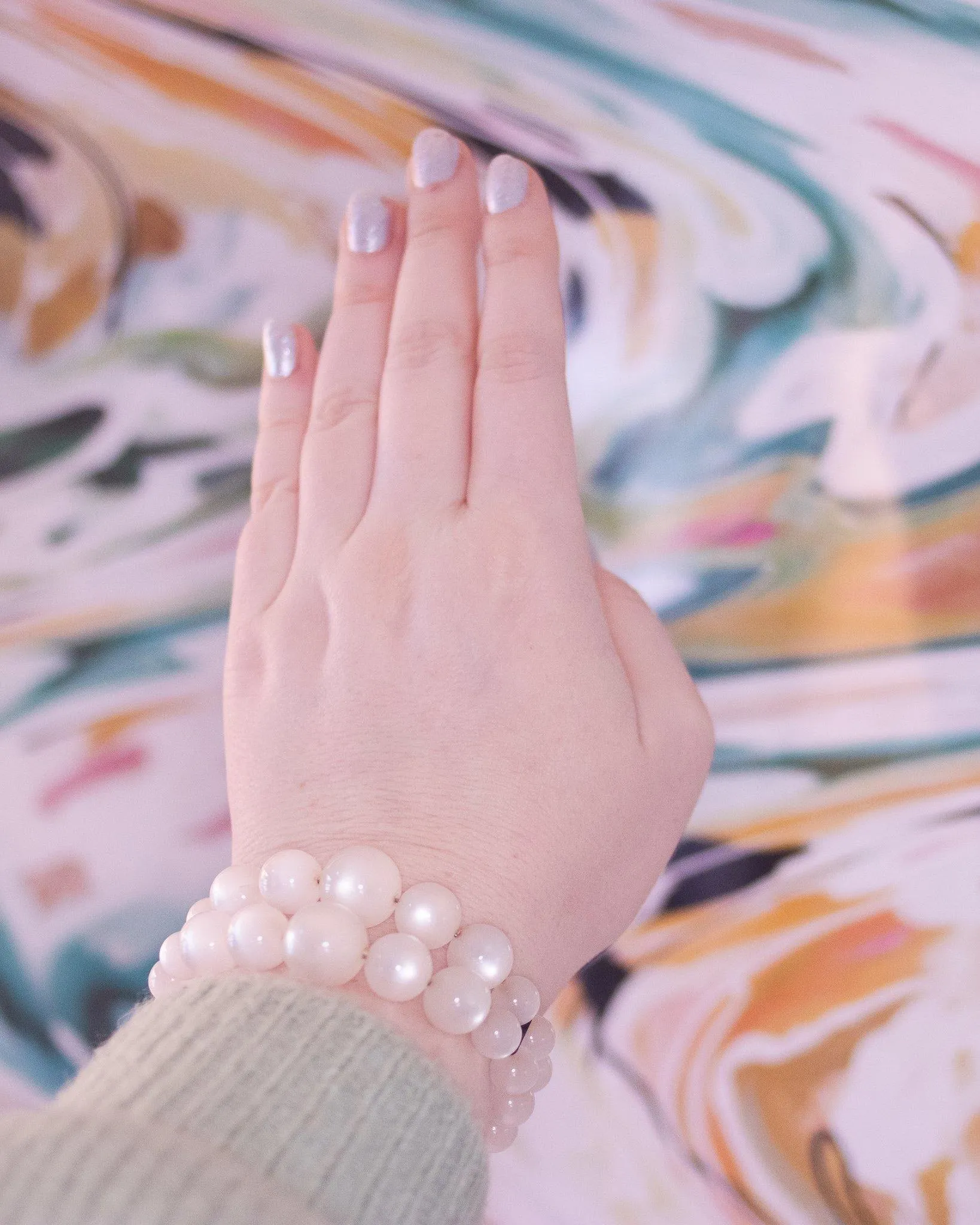 Vintage Lucite White Moonglow Double Strand Expansion Bracelet