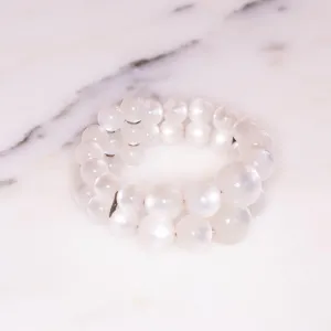 Vintage Lucite White Moonglow Double Strand Expansion Bracelet