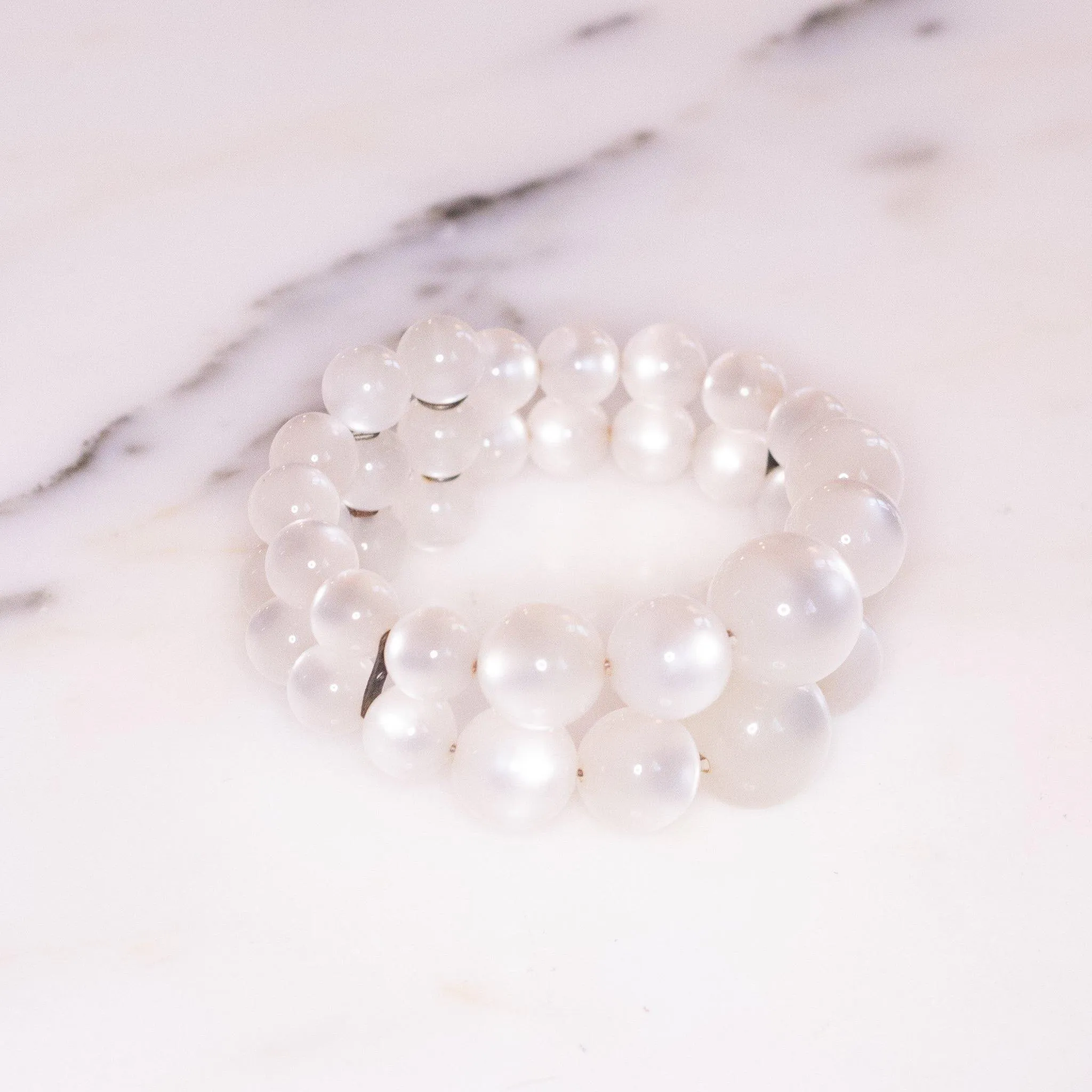 Vintage Lucite White Moonglow Double Strand Expansion Bracelet