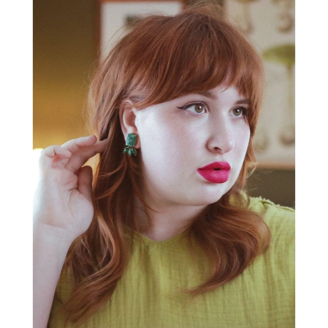 Vintage Marbled Green Lucite Statement Earrings