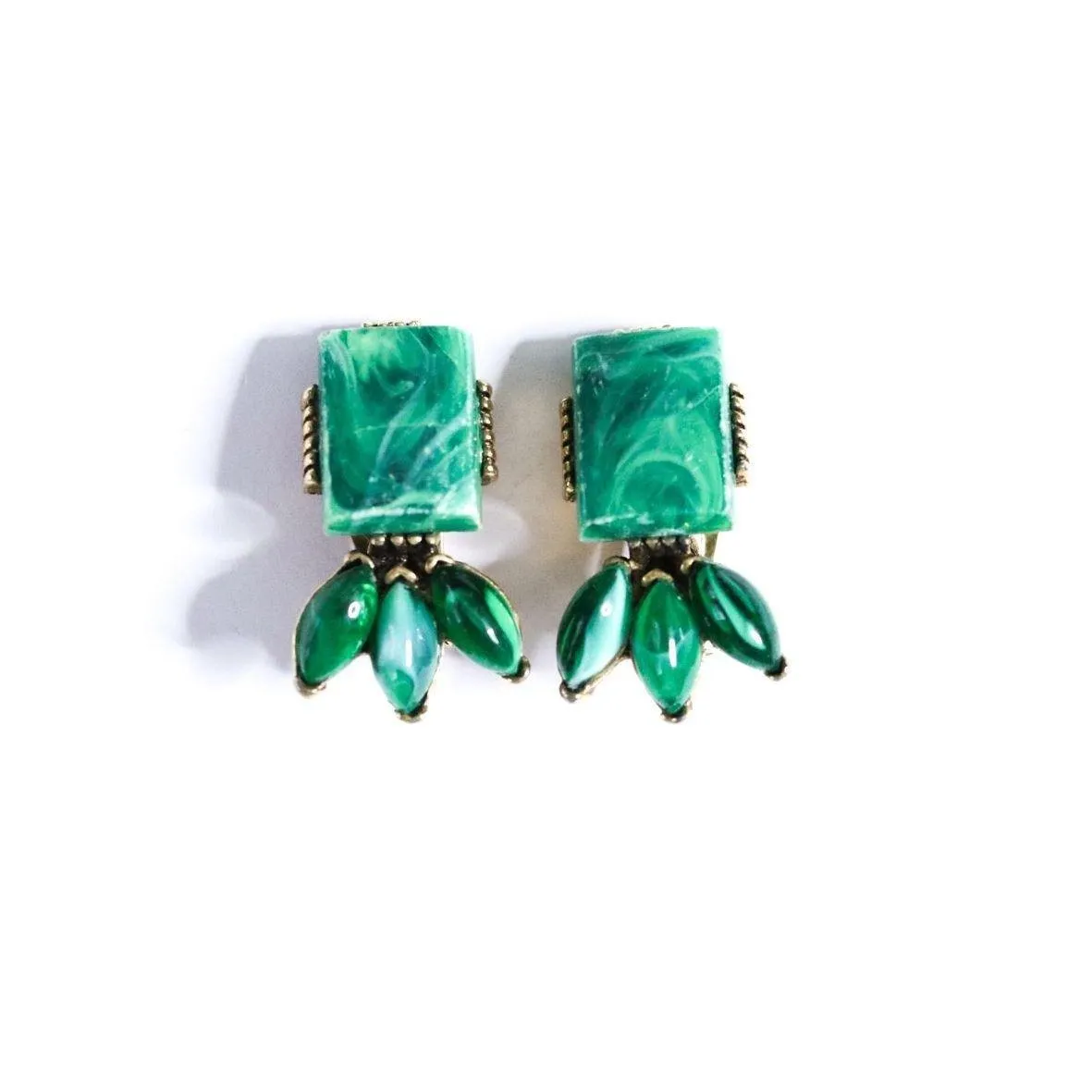 Vintage Marbled Green Lucite Statement Earrings