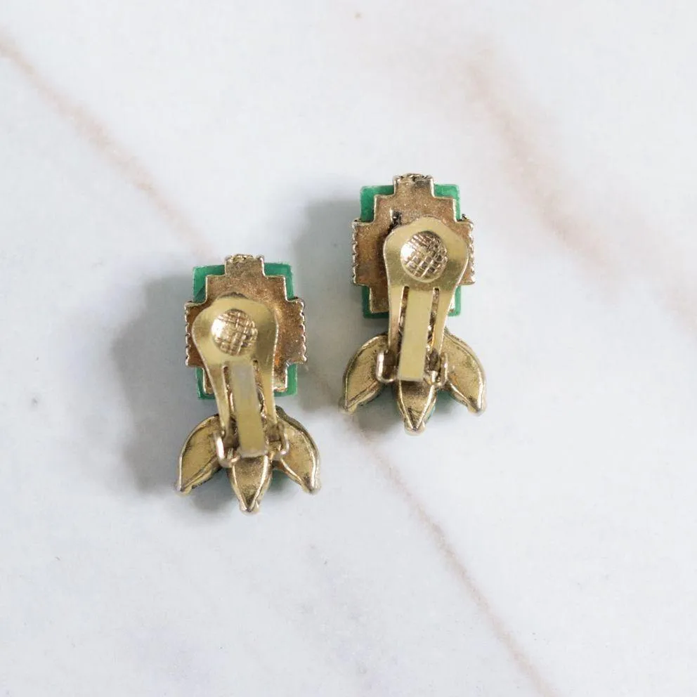 Vintage Marbled Green Lucite Statement Earrings