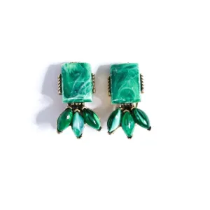 Vintage Marbled Green Lucite Statement Earrings
