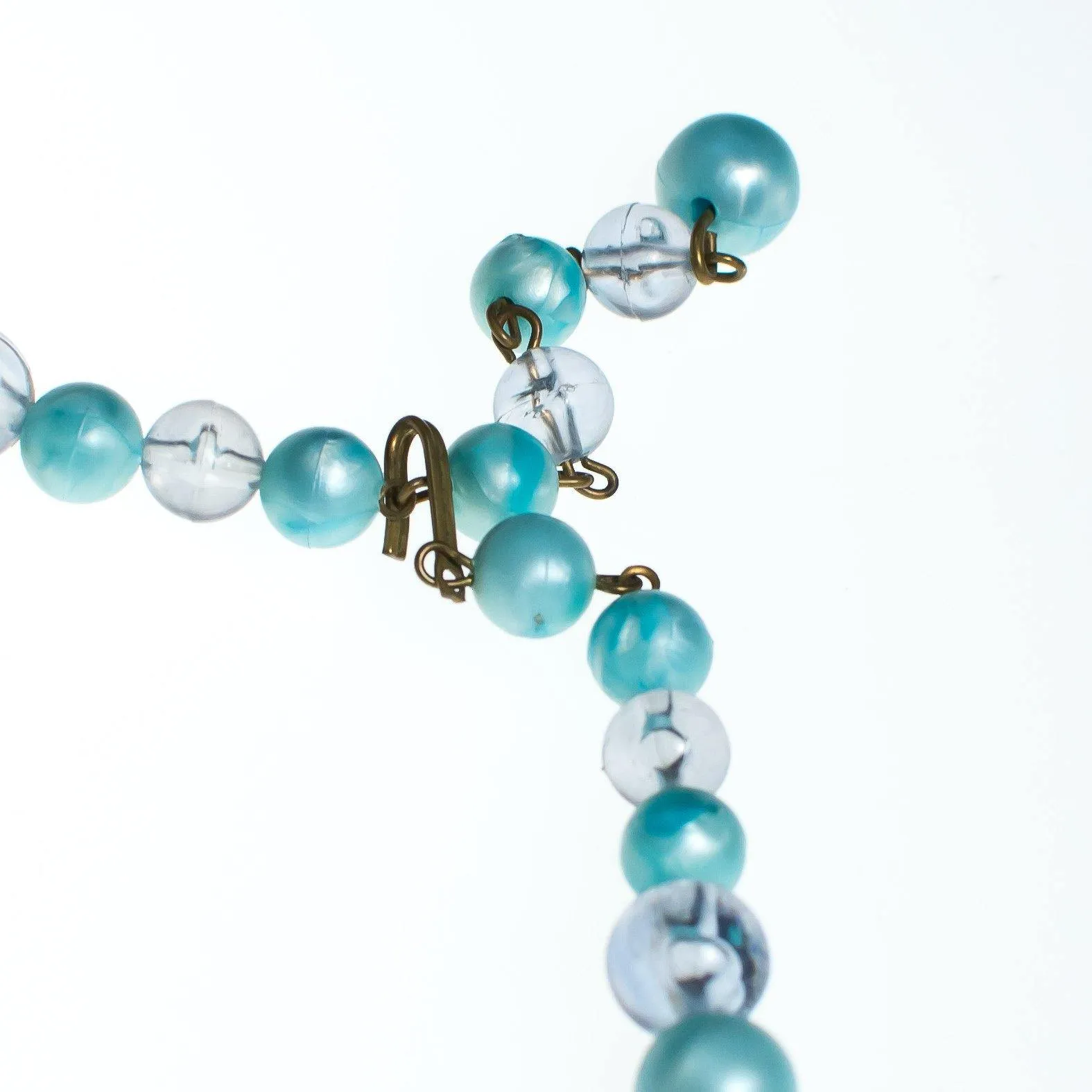 Vintage Mid Century Modern Blue Bubble Bead Lucite Tassel Necklace