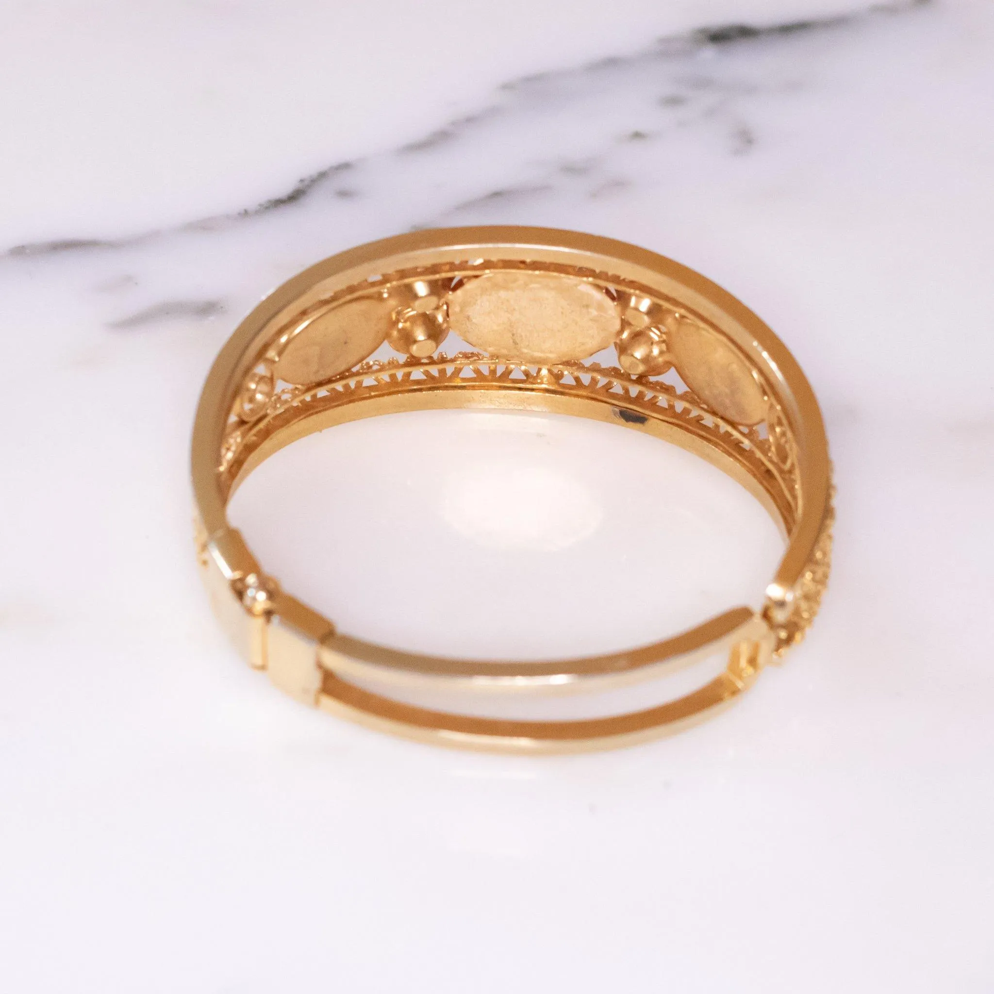 Vintage Orange Lucite and Citrine Rhinestone Hinged Bangle