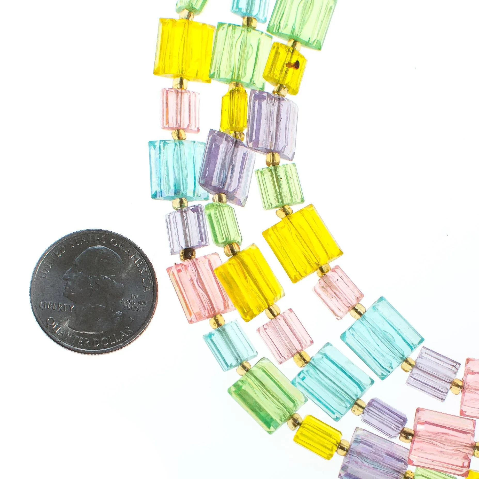 Vintage Pastel Rainbow Lucite Triple Stand Necklace