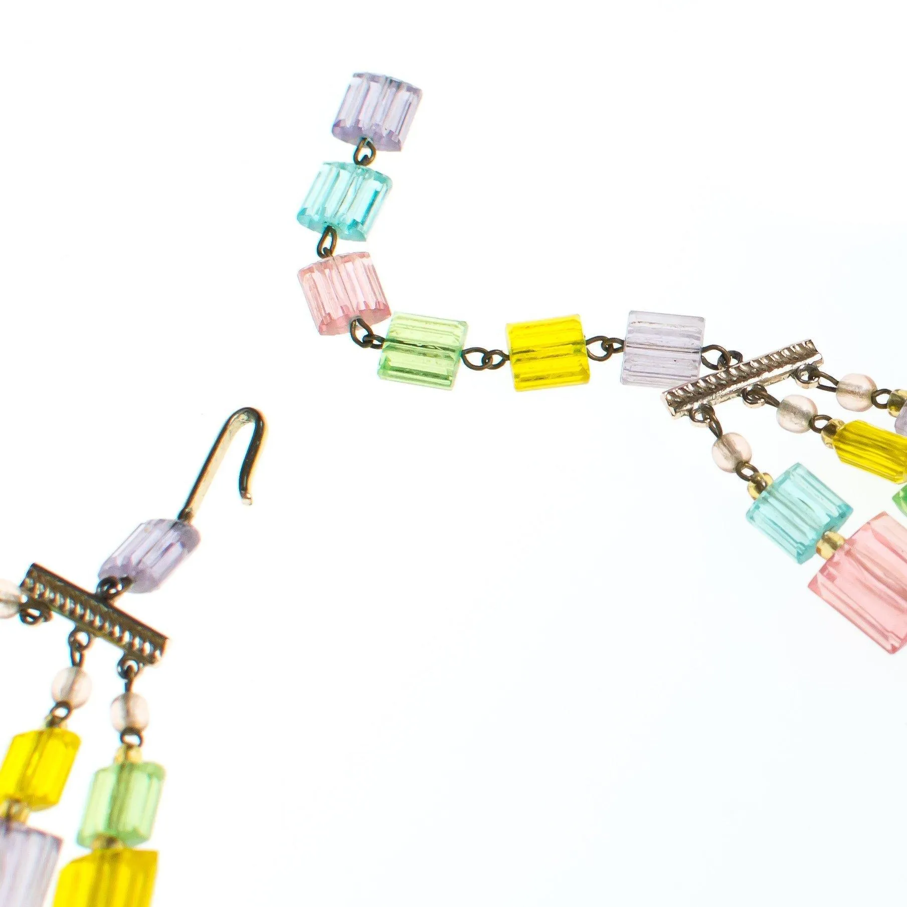 Vintage Pastel Rainbow Lucite Triple Stand Necklace