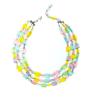 Vintage Pastel Rainbow Lucite Triple Stand Necklace