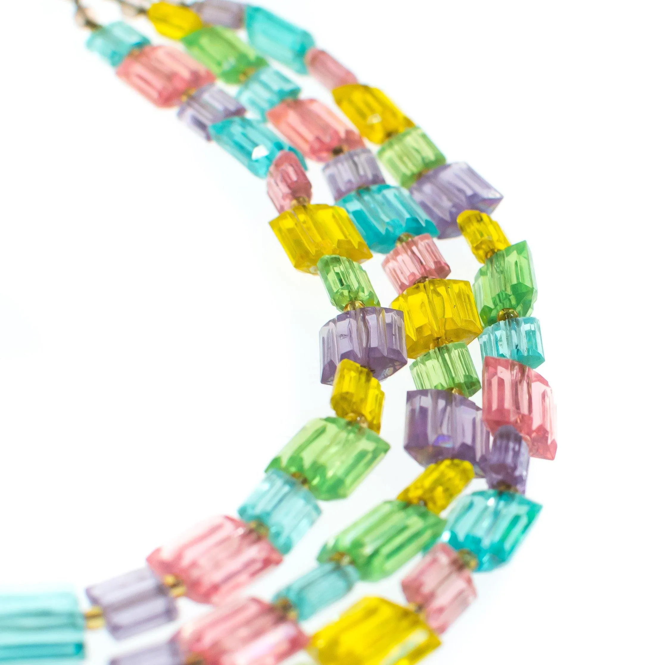 Vintage Pastel Rainbow Lucite Triple Stand Necklace