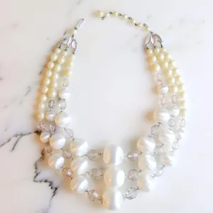 Vintage Pearl White Lucite Triple Strand Necklace