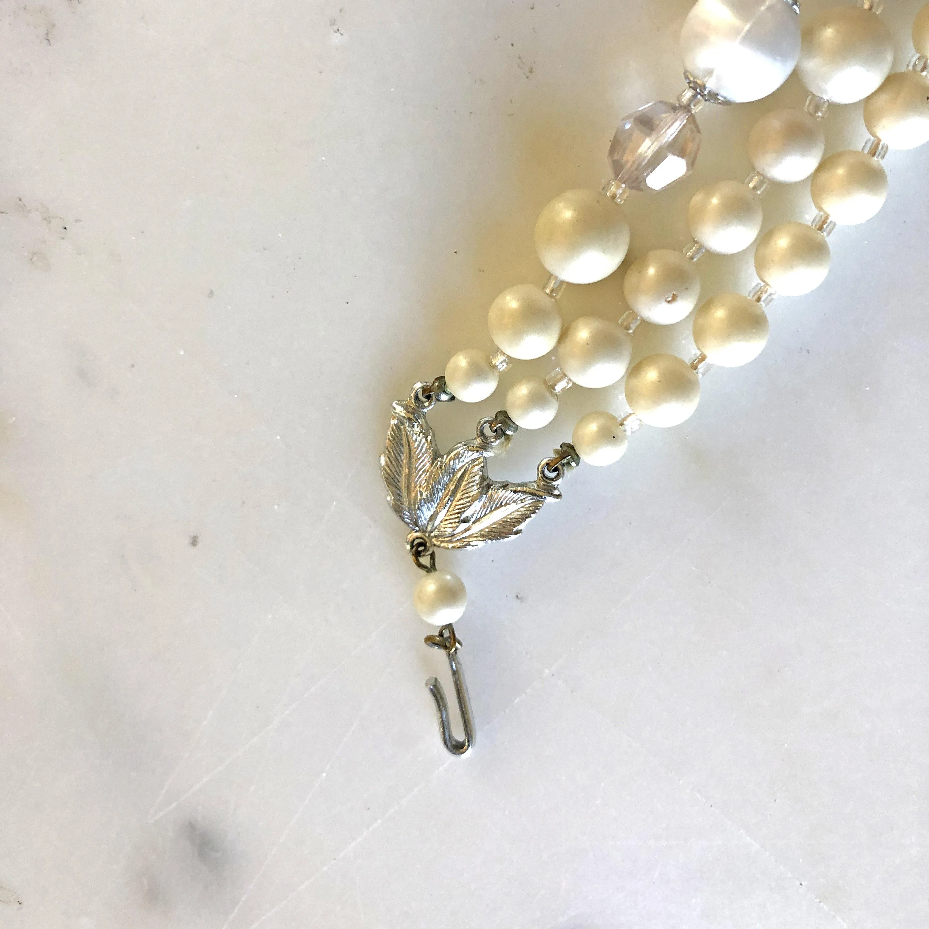 Vintage Pearl White Lucite Triple Strand Necklace