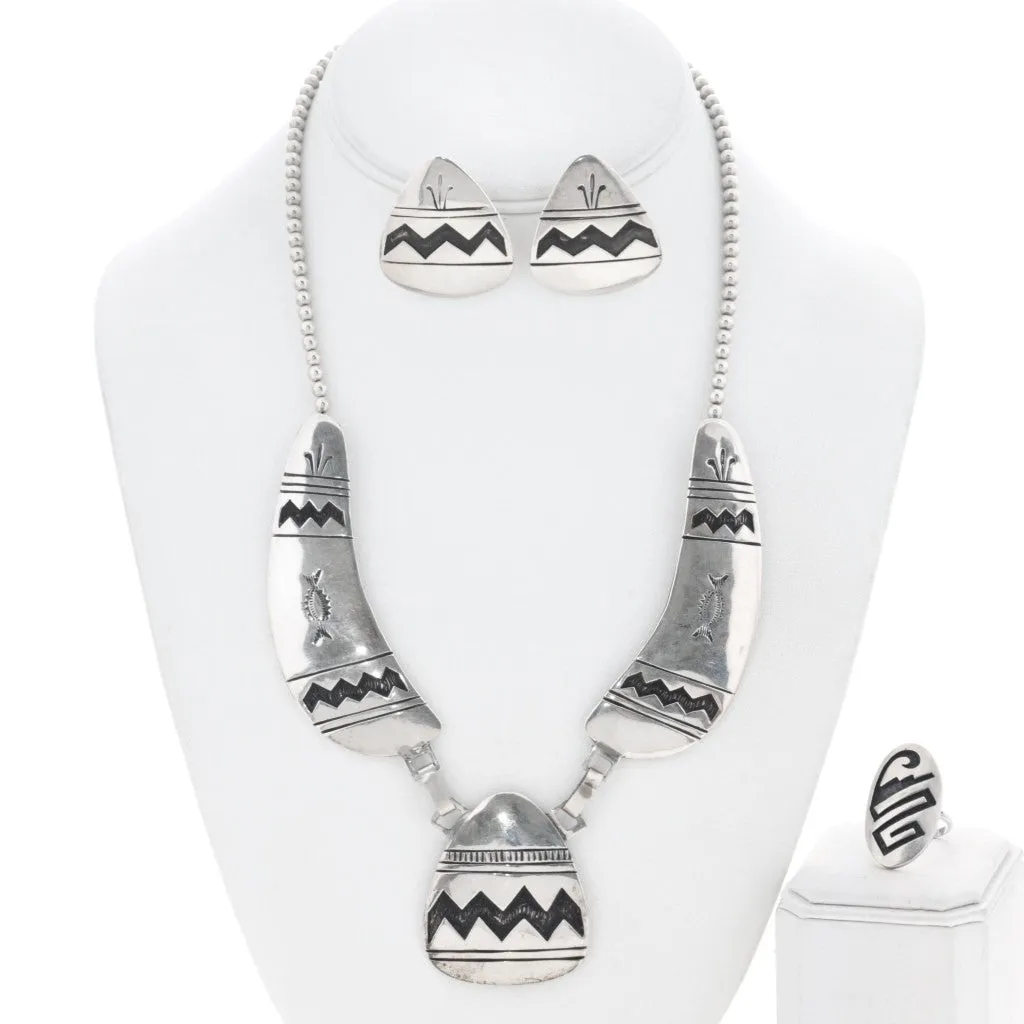 Vintage Sterling Silver Navajo Overlay Necklace Set