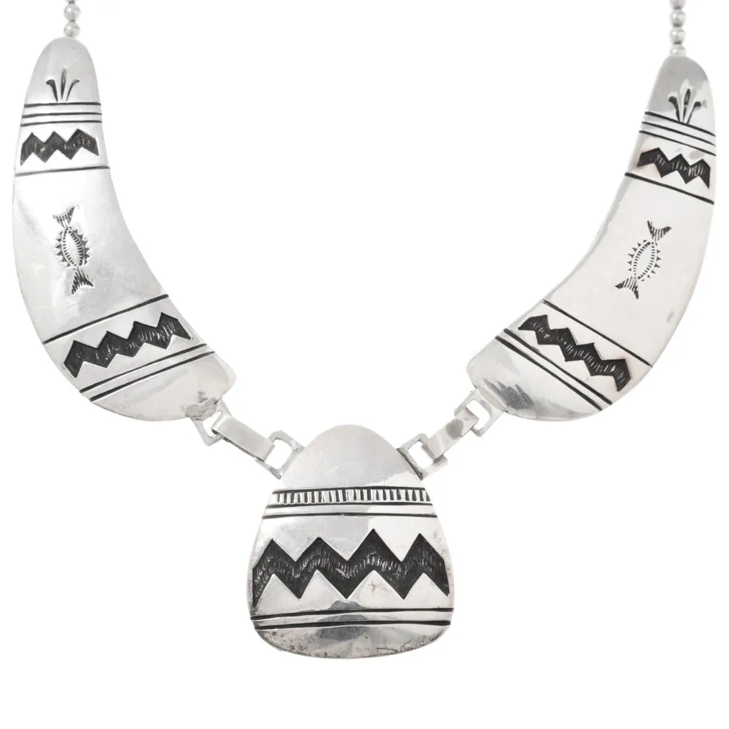 Vintage Sterling Silver Navajo Overlay Necklace Set