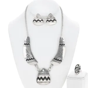 Vintage Sterling Silver Navajo Overlay Necklace Set