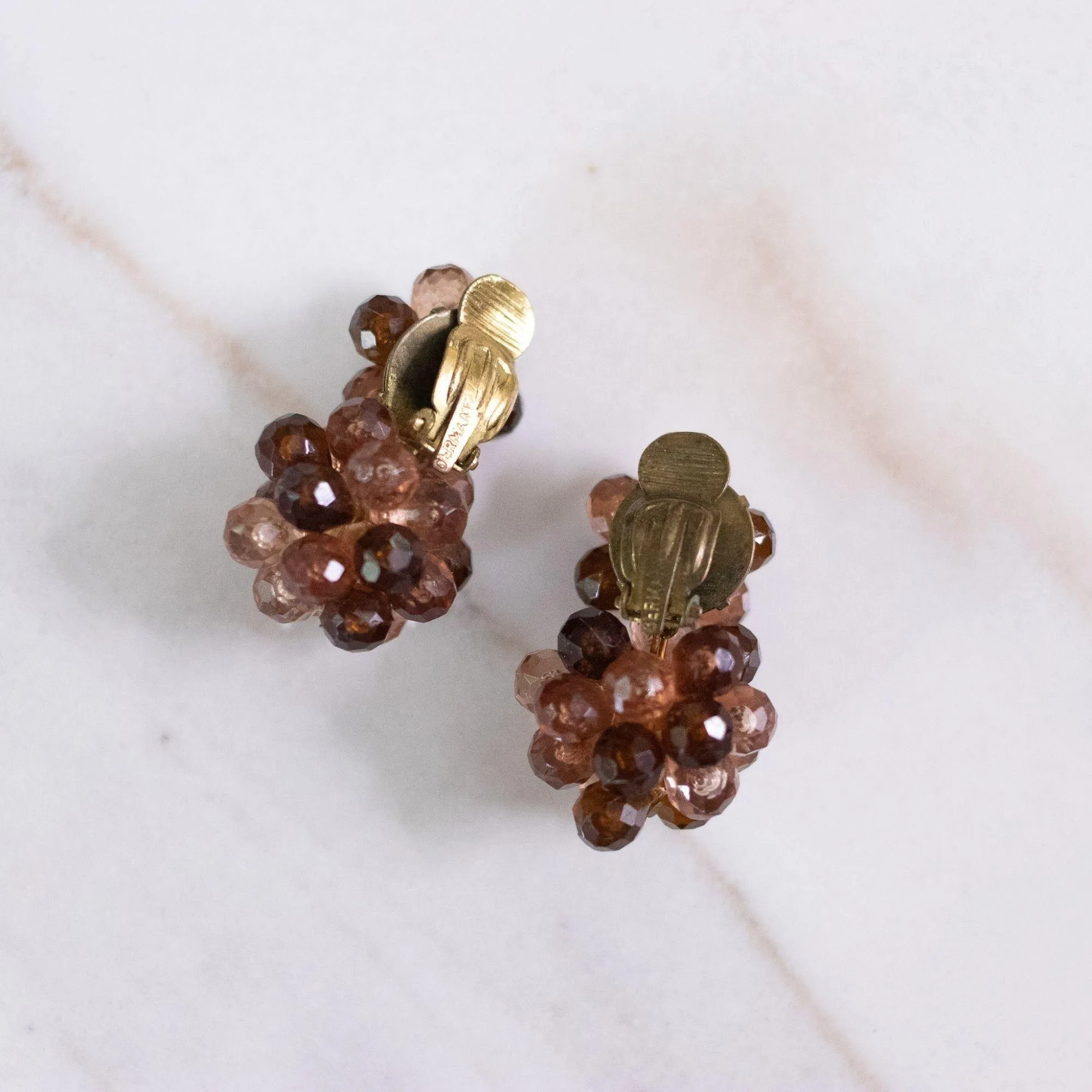 Vintage Topaz Cluster Lucite Bead Statement Earrings
