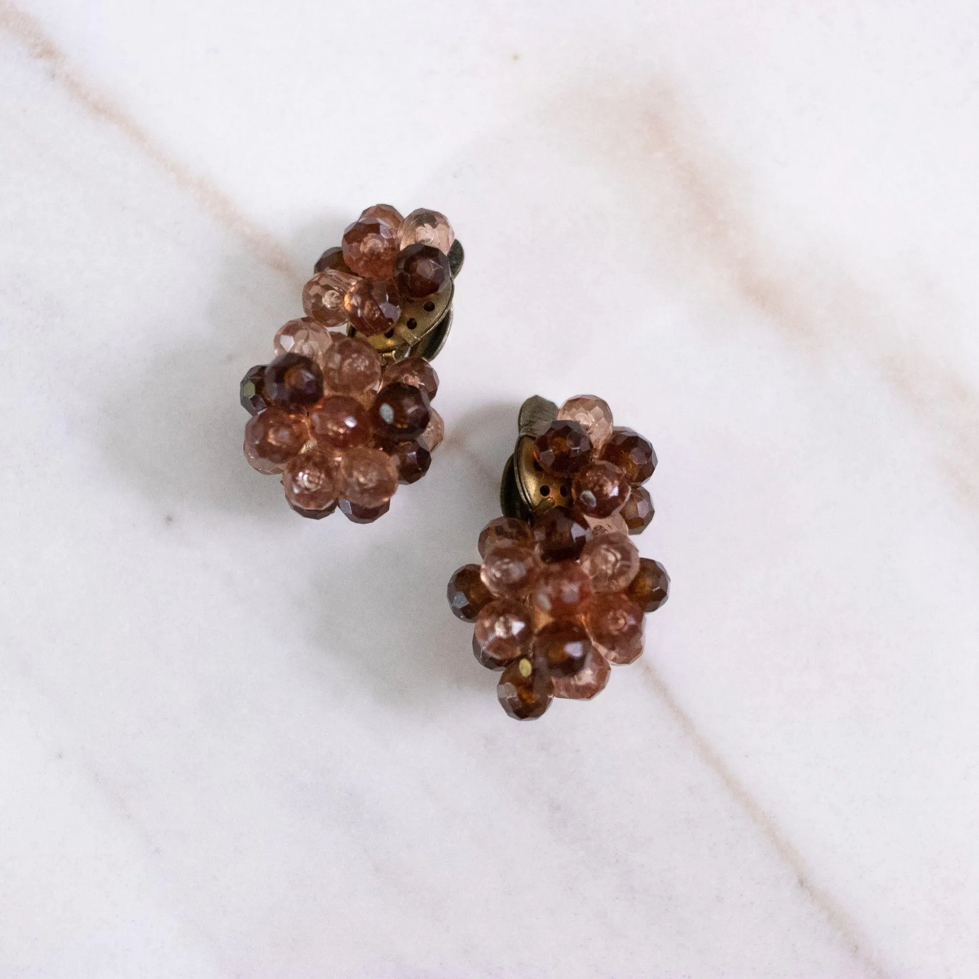 Vintage Topaz Cluster Lucite Bead Statement Earrings