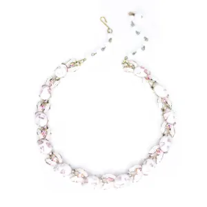 Vintage White Confetti Lucite with Iridescent Pink Specks Necklace