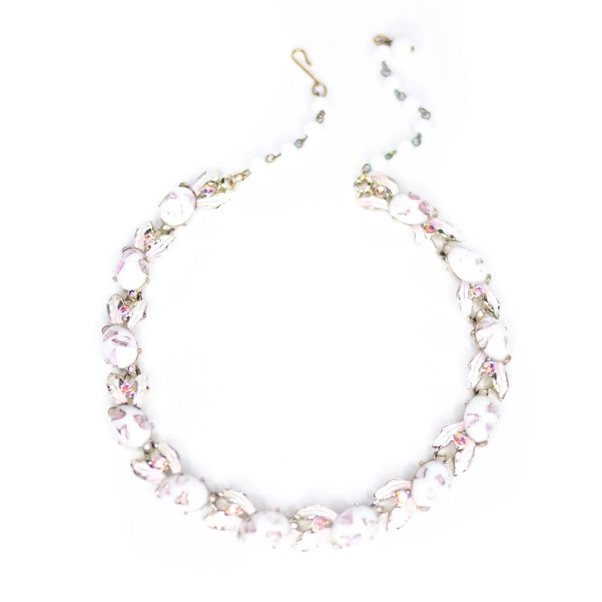 Vintage White Confetti Lucite with Iridescent Pink Specks Necklace