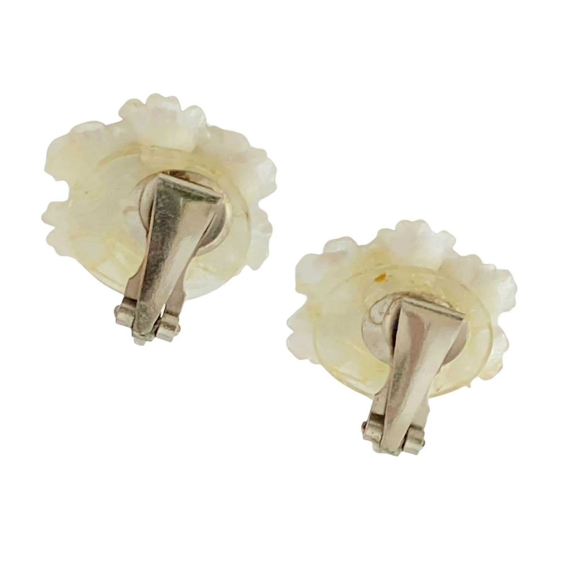 Vintage White Lucite and Aurora Borealis Rhinestone Snowflake Earrings