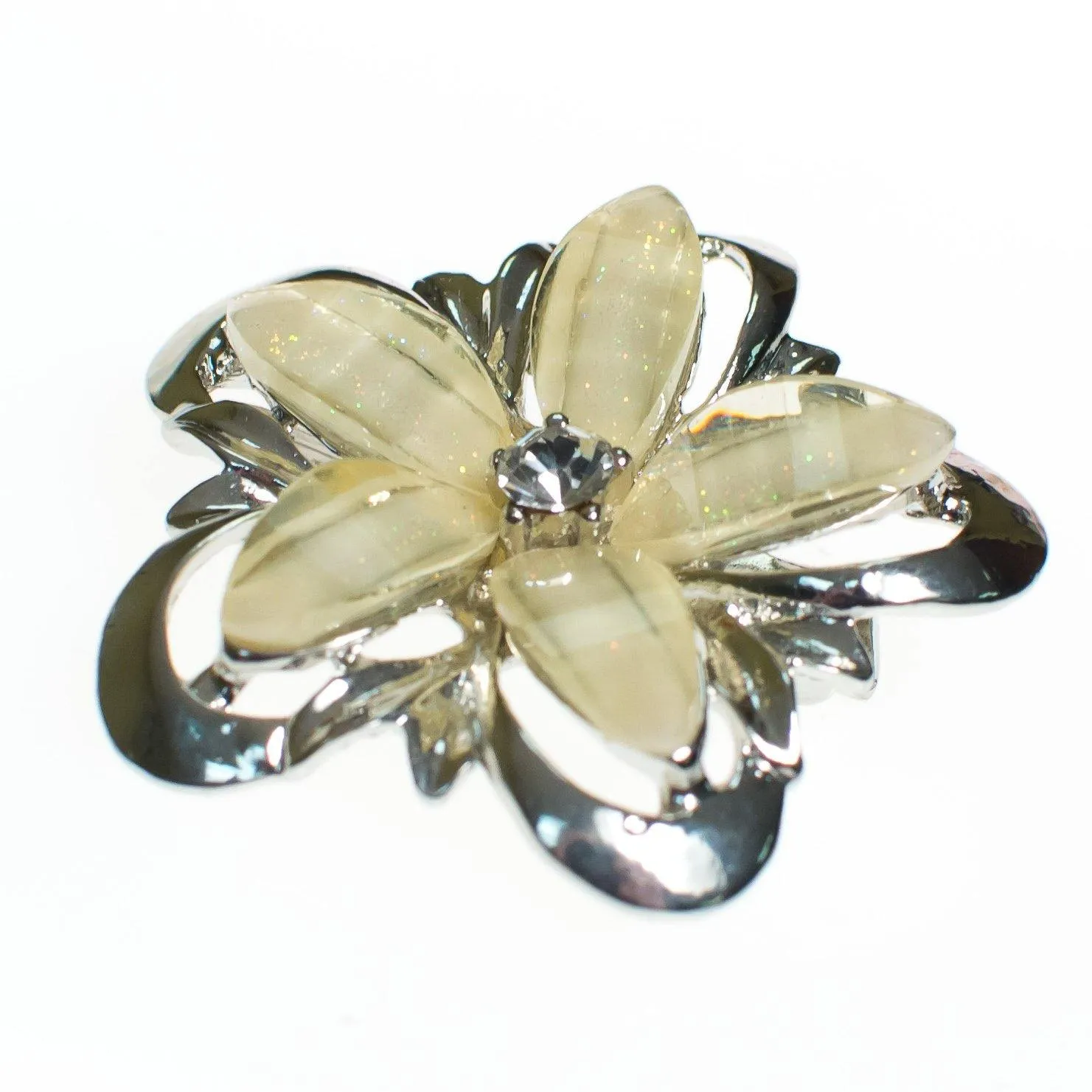 Vintage Yellow Lucite and Silver Flower Brooch