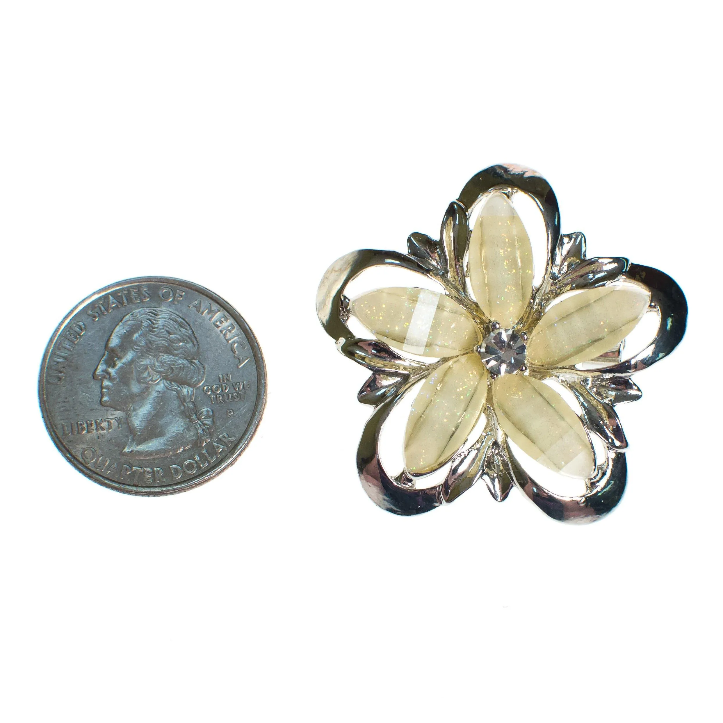 Vintage Yellow Lucite and Silver Flower Brooch