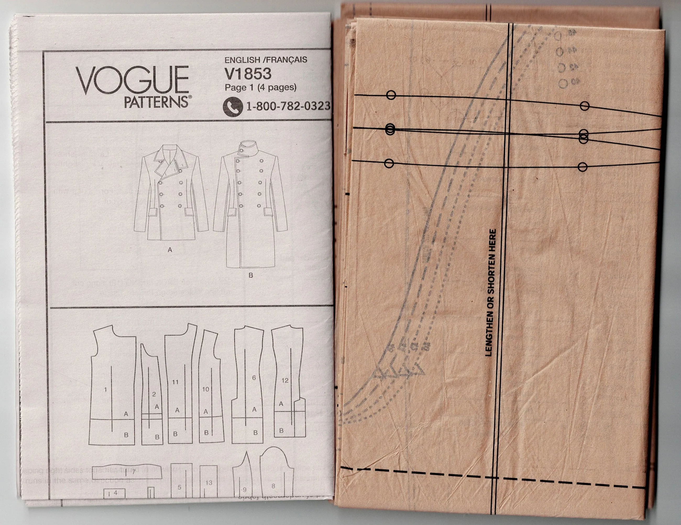 Vogue 1853 Mens Double Breasted Coat Sewing Pattern Size 40 - 46 Inches UNCUT Factory Folded