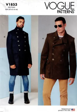 Vogue 1853 Mens Double Breasted Coat Sewing Pattern Size 40 - 46 Inches UNCUT Factory Folded
