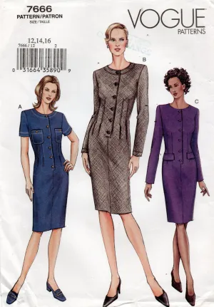 Vogue 7666 Womens Dress with Tucked Waist Out Of Print Sewing Pattern Size 12 - 16 UNCUT Factory Folded