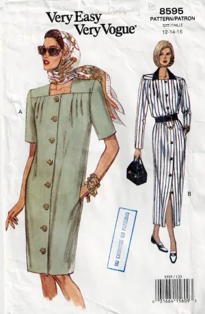 Vogue 8595 Womens Pleated Dress with Square Neckline 1990s Vintage Sewing Pattern Size 12 - 16 UNCUT Factory Folded