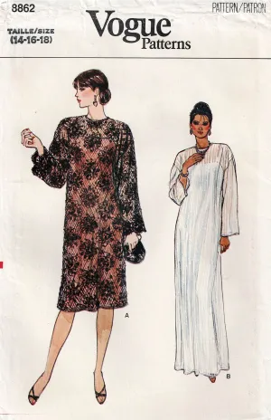 Vogue 8862 Womens Evening Slip Dress & Lace Overdress 1980s Vintage Sewing Pattern Size 14 -18 UNCUT Factory Folded