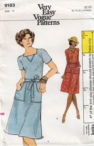 Vogue 9183 Womens Stretch Knit Raglan Sleeved Dress 1970s Vintage Sewing Pattern Size 12 Bust 34 inches UNCUT Factory Folded