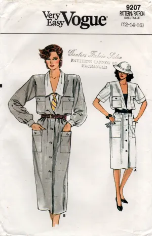 Vogue 9207 Womens Straight Dress & Blouse 1980s Vintage Sewing Pattern Size 12 - 16 UNCUT Factory Folded
